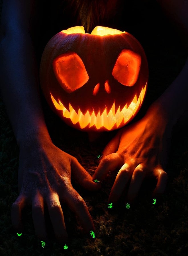 TailaiMei 9 Sheets Halloween Nail Stickers Glow in The Dark, Fluorescent Design Nail Decals, Self-Adhesive DIY Nail Art Tips for Women Manicure - Image 5