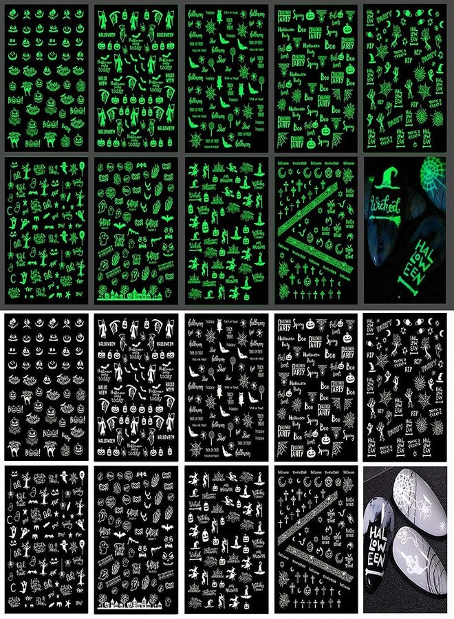TailaiMei 9 Sheets Halloween Nail Stickers Glow in The Dark, Fluorescent Design Nail Decals, Self-Adhesive DIY Nail Art Tips for Women Manicure - Image 3