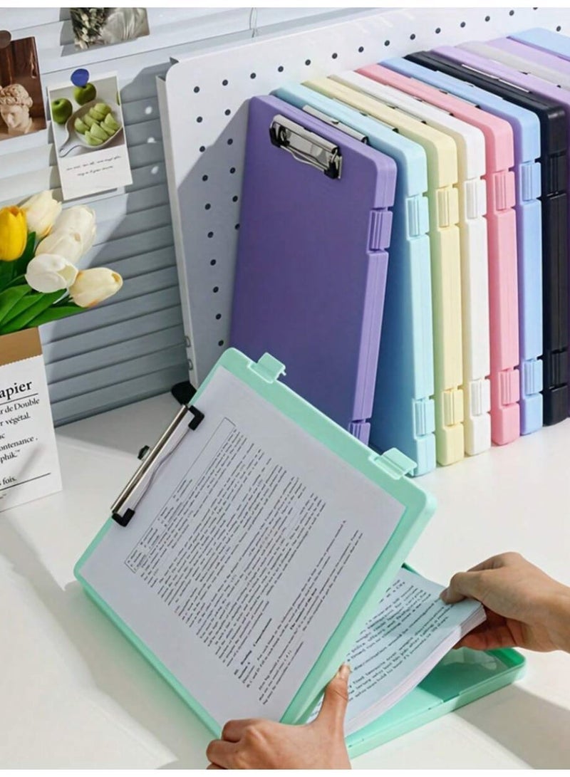 HPRT A4 File Storage Box with Strong Clip, 2-in-1 Plastic Document Organizer and Writing Board with Pen Slot, Holds About 140 Sheets for School and Office (Green, 32.3 × 23.5 × 2.5 cm) - Image 3