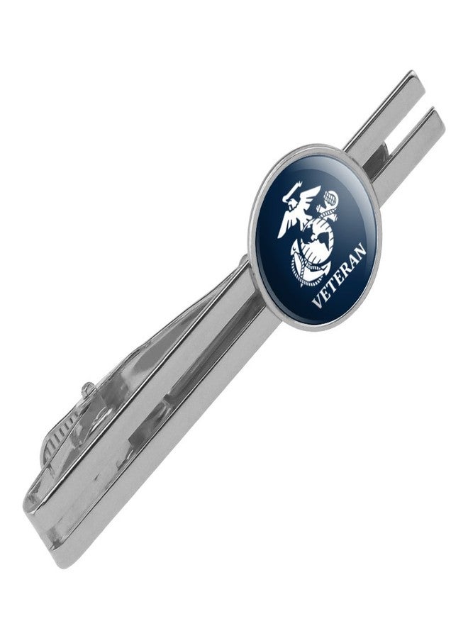 GRAPHICS & MORE Veteran USMC Marines White Blue Round Tie Bar Clip Clasp Tack Silver - Image 1