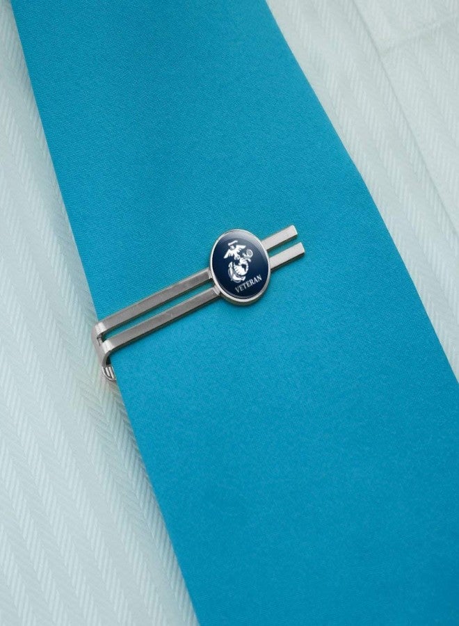 GRAPHICS & MORE Veteran USMC Marines White Blue Round Tie Bar Clip Clasp Tack Silver - Image 2