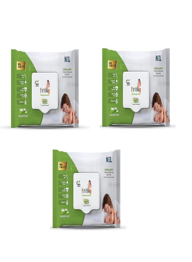 Firsthug Gentle Soft Cleansing Baby Wipes Aloevera & Vitamin E skin friendly, 72 Wipes/pack, (Pack of 3) - Image 1