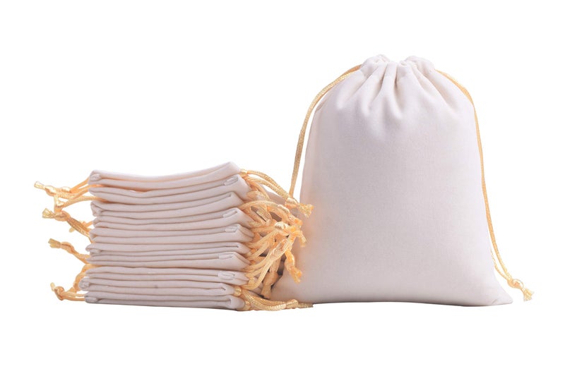 Sansam 50pcs Small Drawstring Velvet Jewelry Pouches 40x48 Inch Cream Drawstring Velvet Gift BagsTreat Favor Bags for Wedding Party Shower