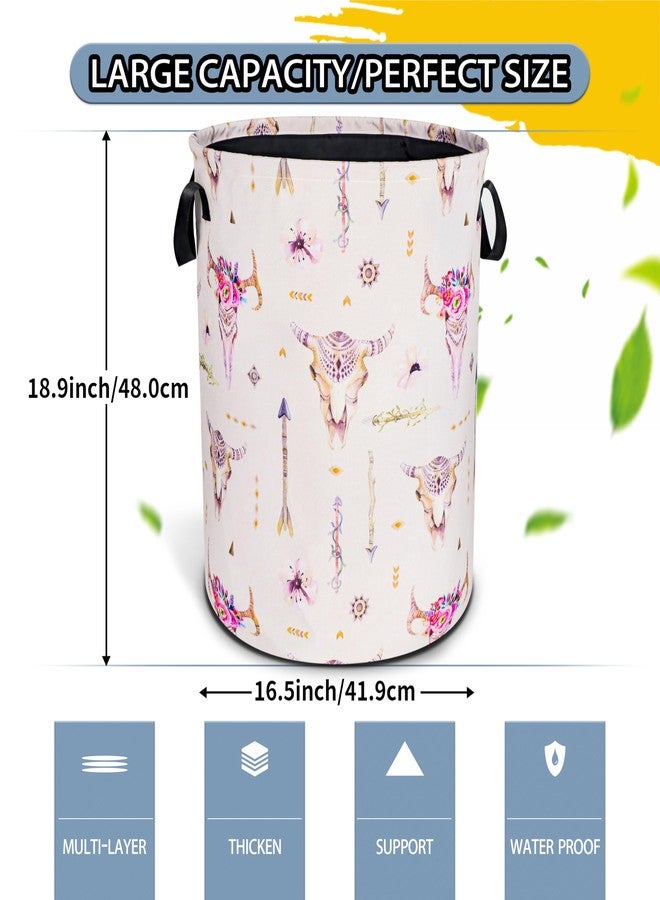 NUTAINLA Bohemian Cow Skull Laundry Basket Ethnic Style Foldable Oxford Cloth Funny Tote Bag Laundry Hamper Clothes Storage Bucket Toy Organizer For Bathroom/Laundry Storage/Bedroom 18.9x16.5 Inch - Image 2