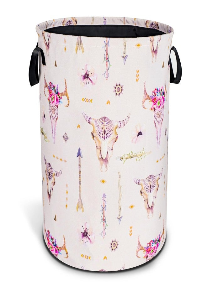 NUTAINLA Bohemian Cow Skull Laundry Basket Ethnic Style Foldable Oxford Cloth Funny Tote Bag Laundry Hamper Clothes Storage Bucket Toy Organizer For Bathroom/Laundry Storage/Bedroom 18.9x16.5 Inch - Image 1