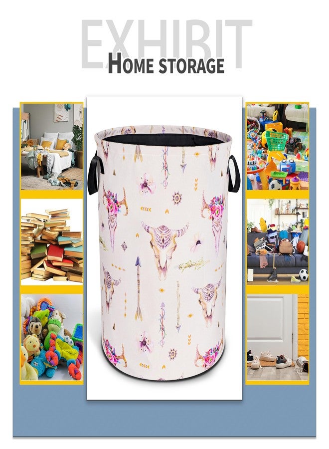 NUTAINLA Bohemian Cow Skull Laundry Basket Ethnic Style Foldable Oxford Cloth Funny Tote Bag Laundry Hamper Clothes Storage Bucket Toy Organizer For Bathroom/Laundry Storage/Bedroom 18.9x16.5 Inch - Image 5