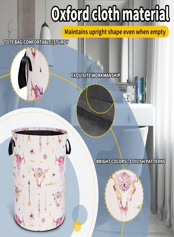 NUTAINLA Bohemian Cow Skull Laundry Basket Ethnic Style Foldable Oxford Cloth Funny Tote Bag Laundry Hamper Clothes Storage Bucket Toy Organizer For Bathroom/Laundry Storage/Bedroom 18.9x16.5 Inch - Image 3