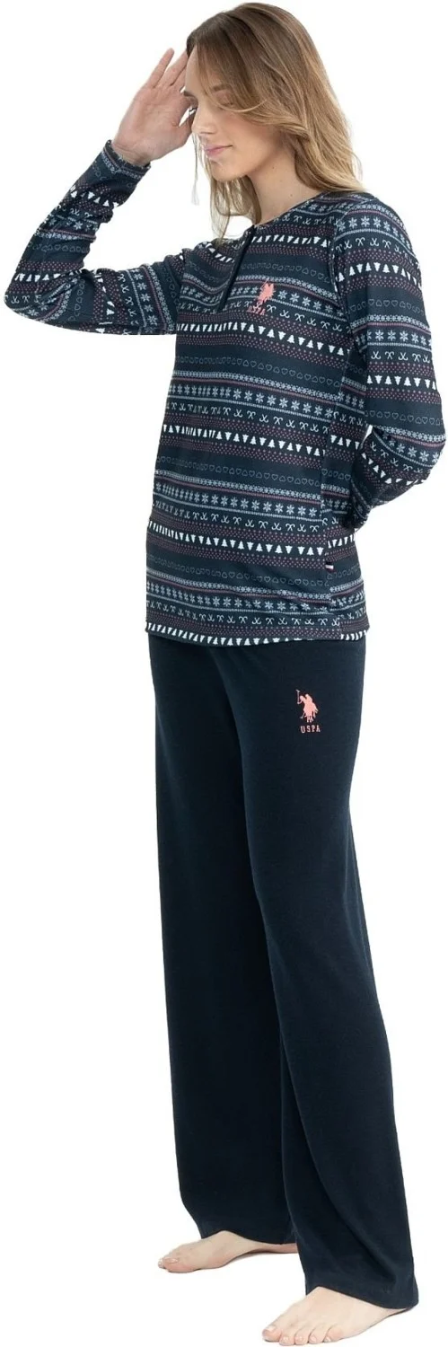 U.S. Polo Assn. 17113 Women's Long Sleeve Soft Fabric Casual Home Wear-Navy Blue