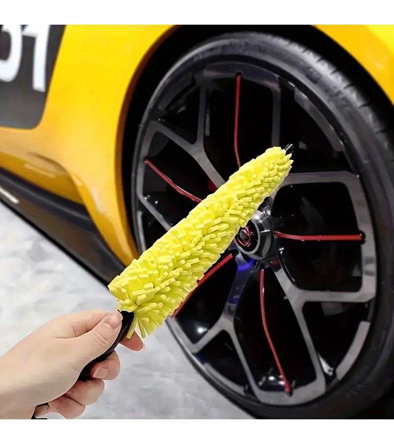 Yellow 4S Auto Detailing Cleaning Brush Set With Wheel Hub Crevice Brush - Image 2