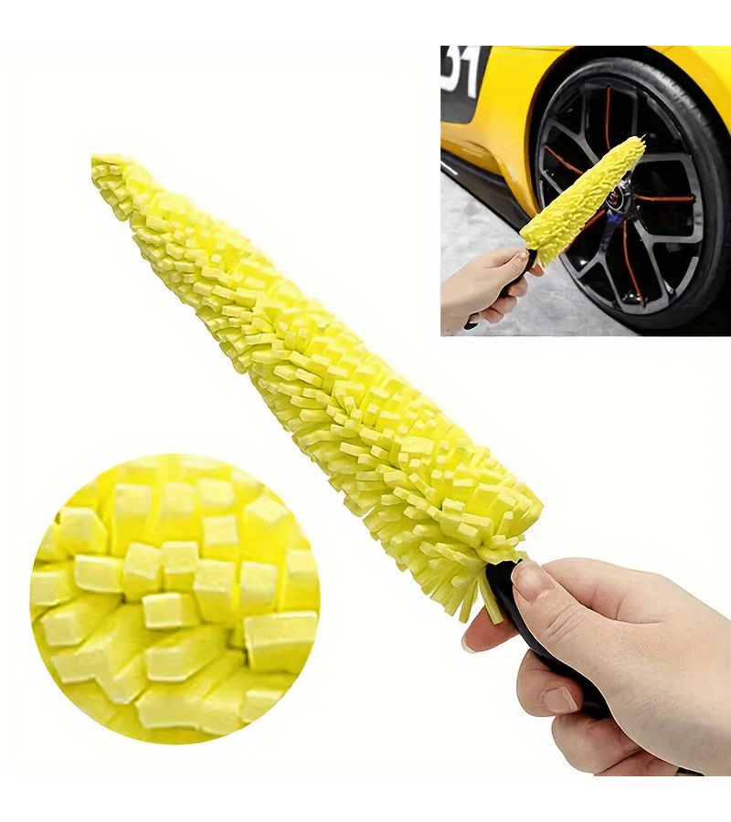 Yellow 4S Auto Detailing Cleaning Brush Set With Wheel Hub Crevice Brush - Image 1