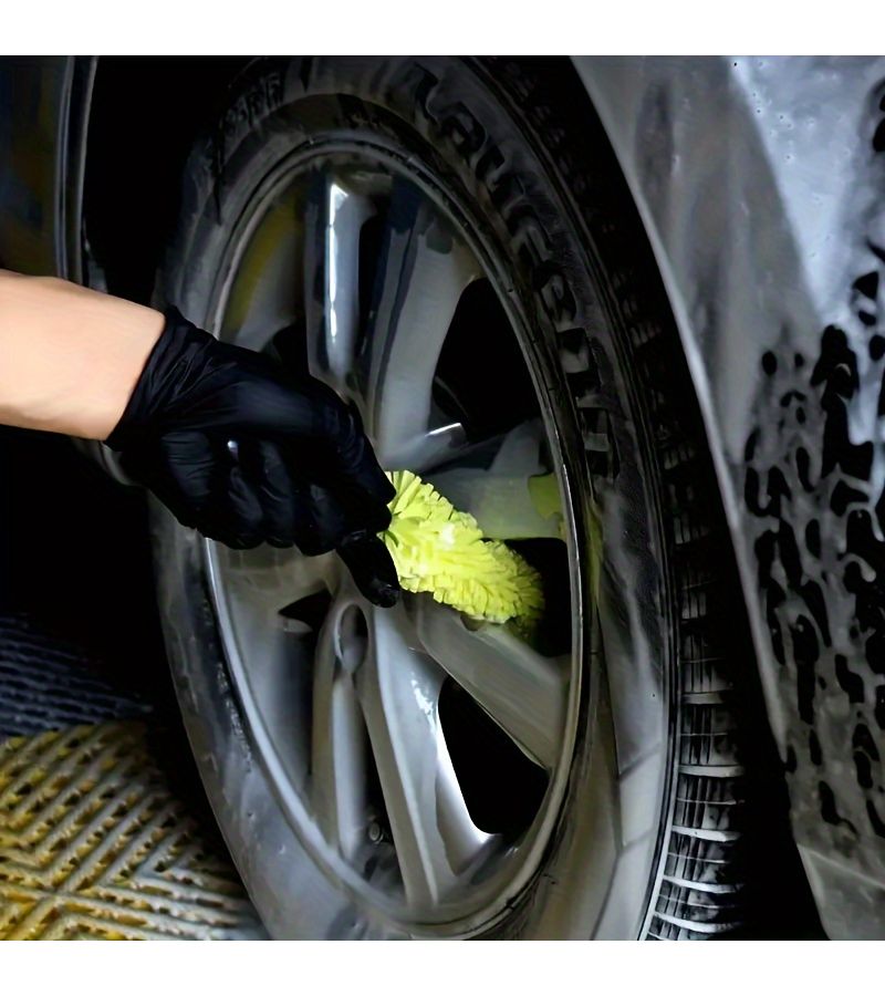Yellow 4S Auto Detailing Cleaning Brush Set With Wheel Hub Crevice Brush - Image 4