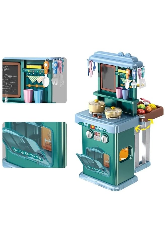 Fitness World 63-piece interactive children's kitchen playset with realistic light and sound effects, including a cooking stove, a play sink, and kitchen accessories. Red, 63*24.5*73 cm  - Image 2