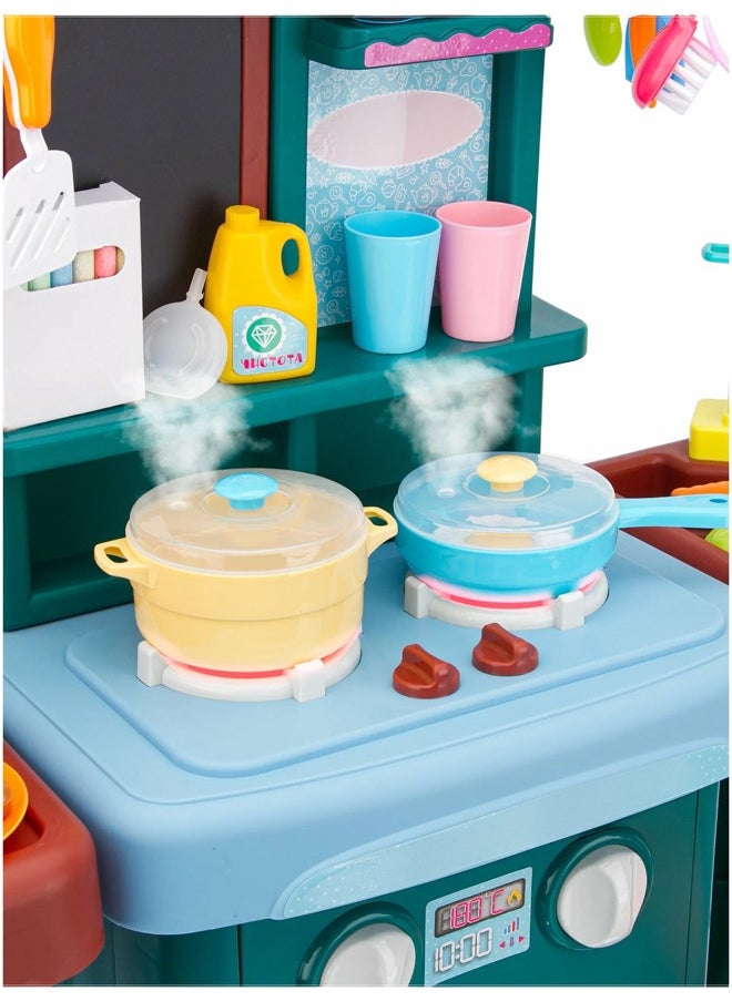 Fitness World 63-piece interactive children's kitchen playset with realistic light and sound effects, including a cooking stove, a play sink, and kitchen accessories. Red, 63*24.5*73 cm  - Image 3