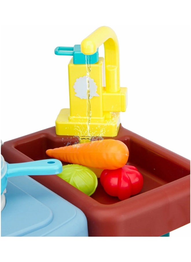 Fitness World 63-piece interactive children's kitchen playset with realistic light and sound effects, including a cooking stove, a play sink, and kitchen accessories. Red, 63*24.5*73 cm  - Image 4