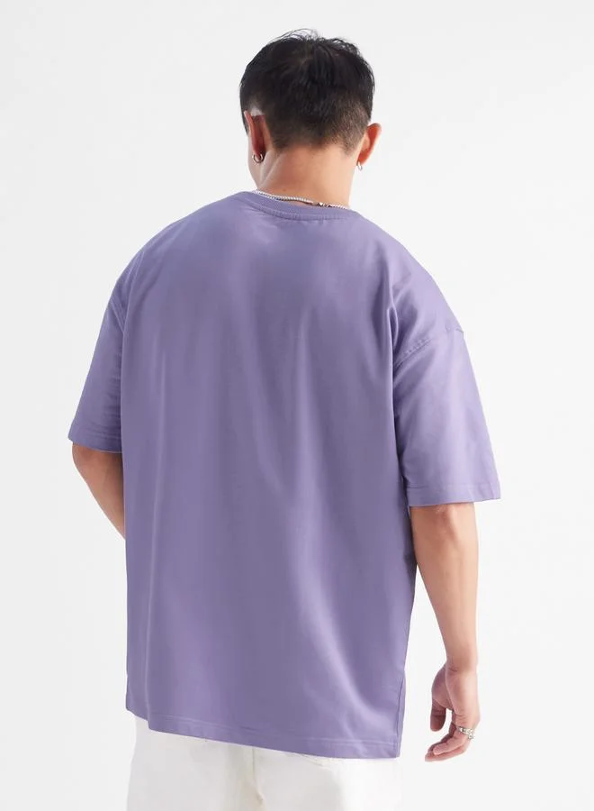 The Souled Store Men Purple Oversized Cotton T-Shirt