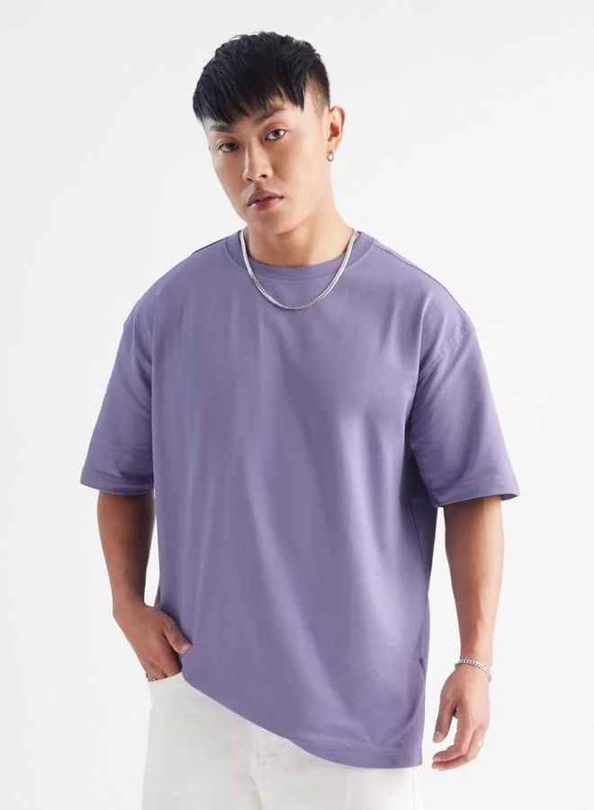 The Souled Store Men Purple Oversized Cotton T-Shirt