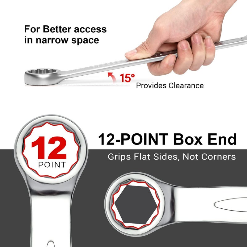Jetech 28mm Combination Wrench - Industrial Grade, Chrome Vanadium Steel, Sand Blasted Finish, Precision-Machined 12-Point Opening, Off-Corners Design, 15-Degree Offset - Image 4