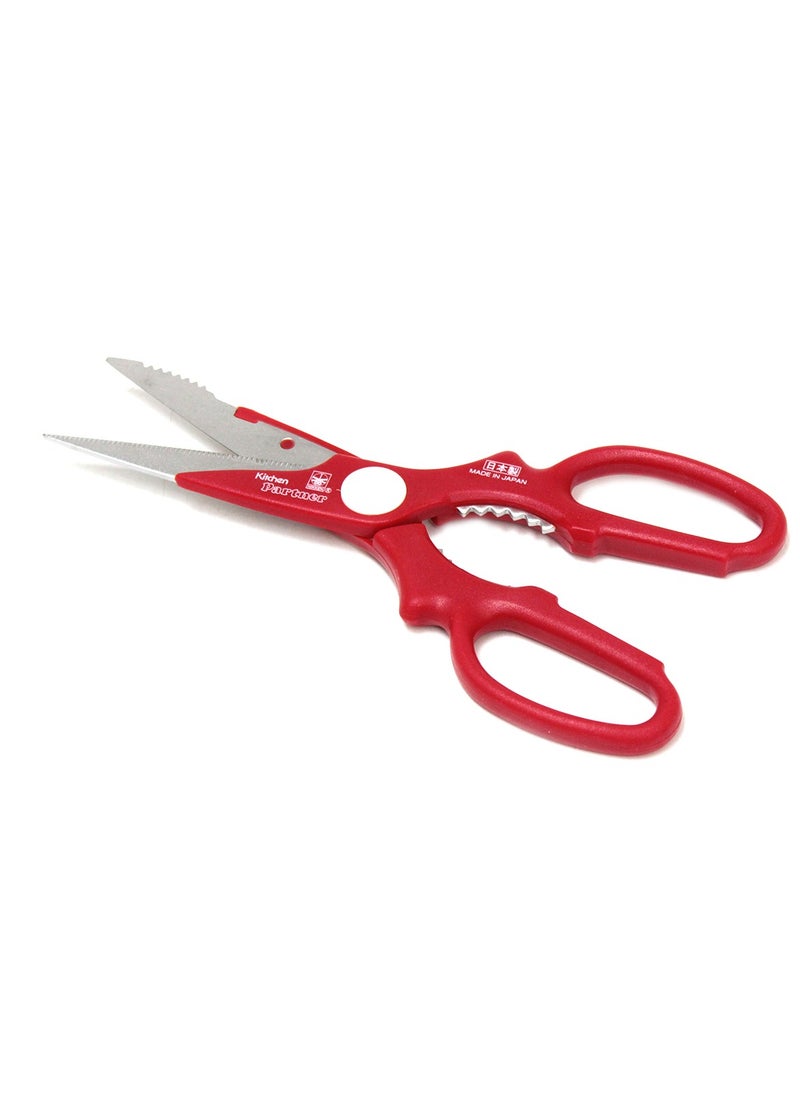 PARTNER - Multi-Purpose Kitchen Scissors with Scale Remover  Japan Made | Stainless Steel Blades | Red Handle - Image 1