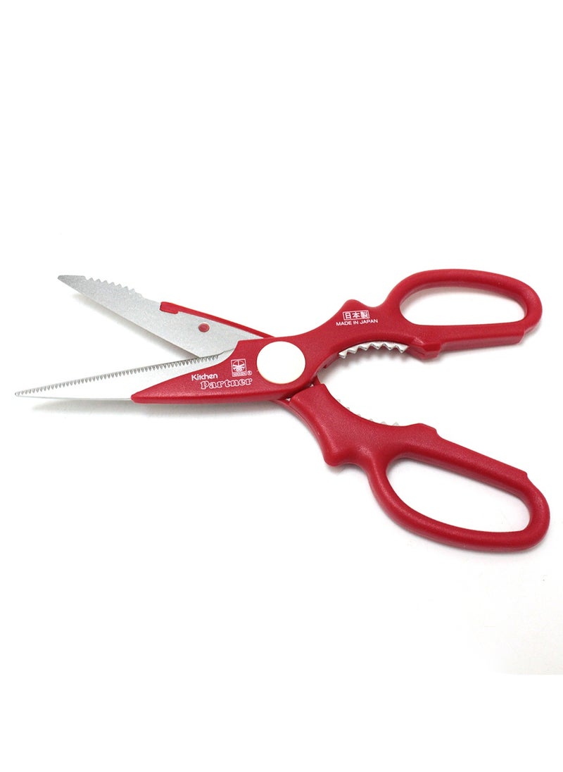 PARTNER - Multi-Purpose Kitchen Scissors with Scale Remover  Japan Made | Stainless Steel Blades | Red Handle - Image 1