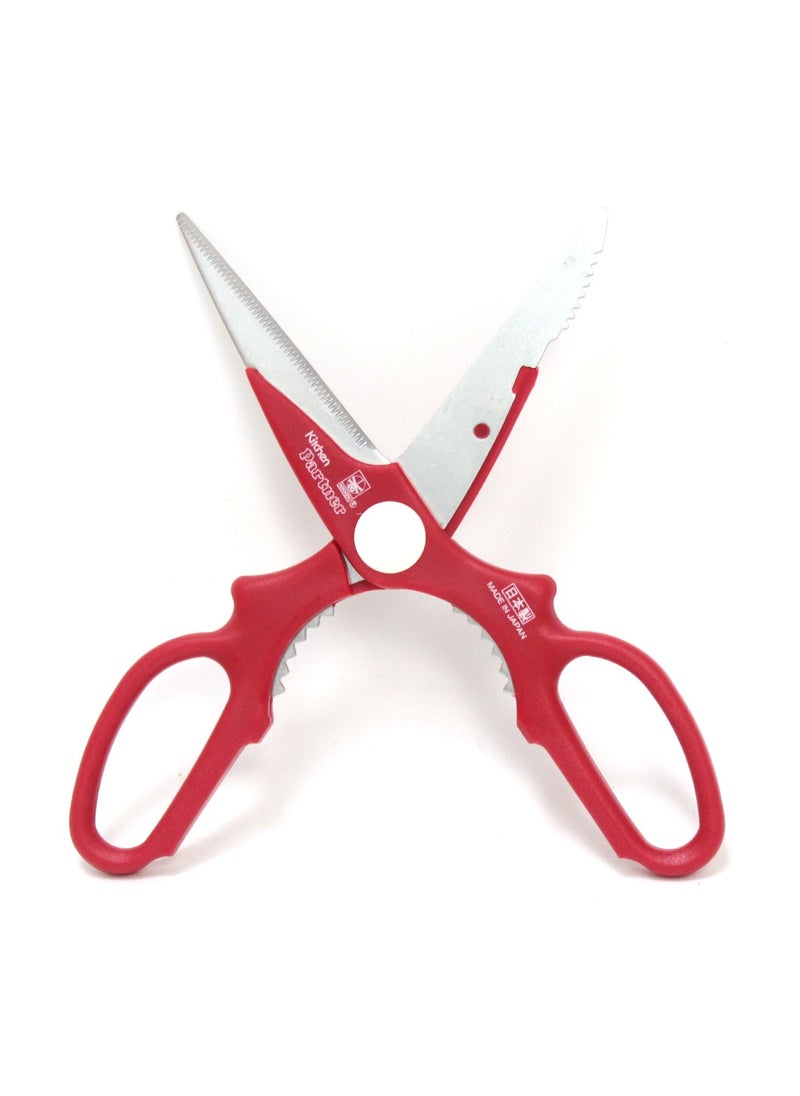 PARTNER - Multi-Purpose Kitchen Scissors with Scale Remover  Japan Made | Stainless Steel Blades | Red Handle - Image 1