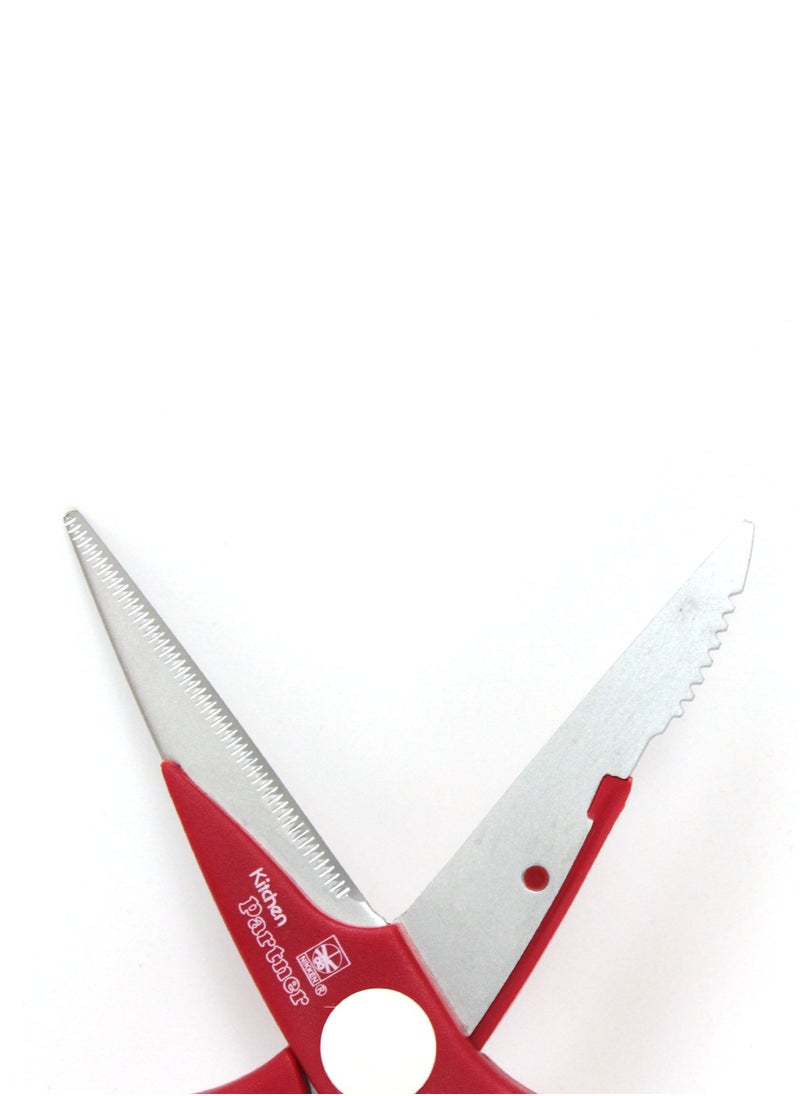 PARTNER - Multi-Purpose Kitchen Scissors with Scale Remover  Japan Made | Stainless Steel Blades | Red Handle - Image 1