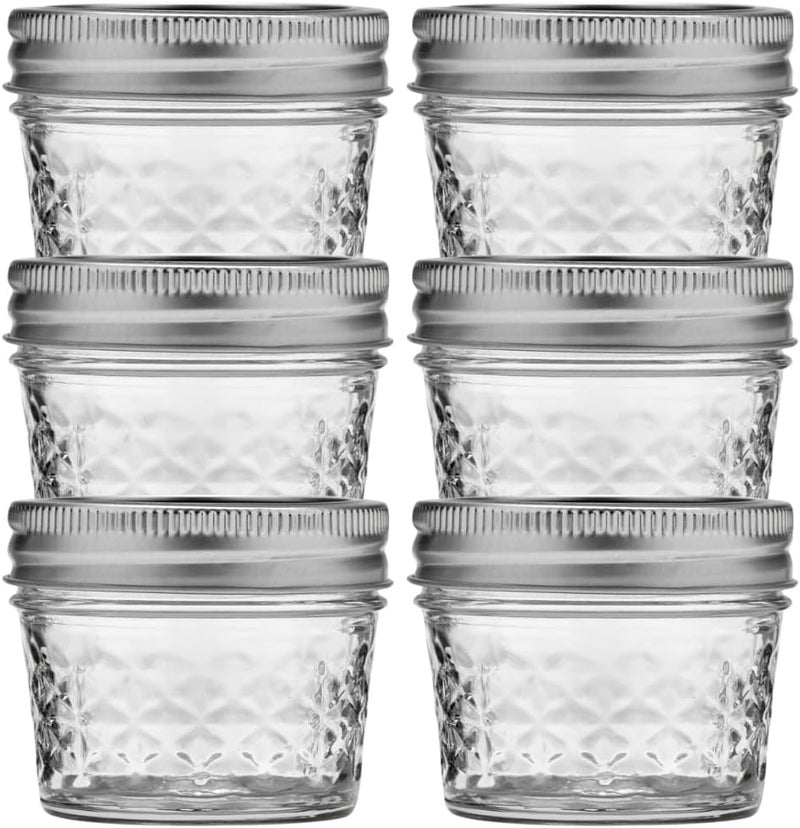 Ball Wide Mouth Quilted Crystal Jelly Jars with Lids and Bands, Used for Canning, Pickling, Juice, Jam, Jelly, Quarter Pint Size (4 Ounce (Pack of 6)) - Image 1