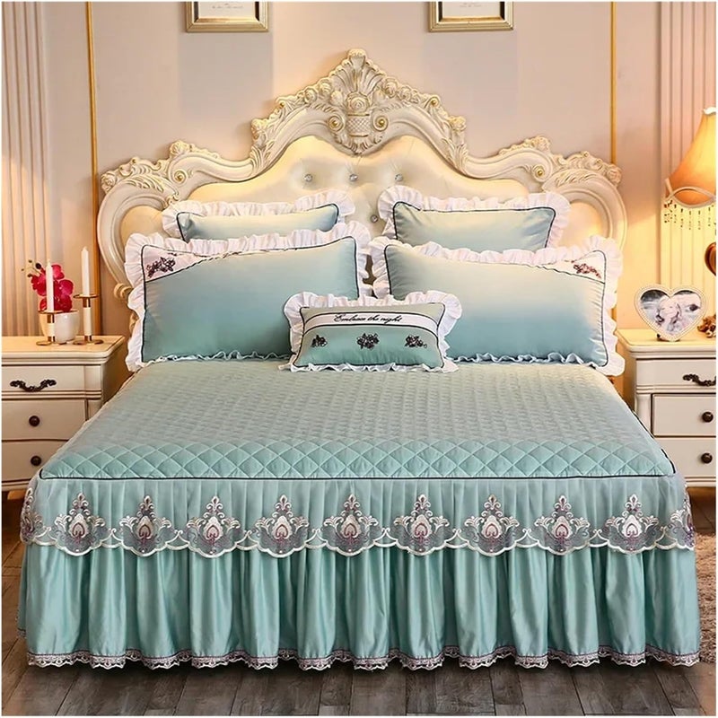 Lace Bed Sheet Sets Home Cute Sheets Queen/King Size Bedspread Cotton Warm Cushion Skirt 1/3 Pcs(Light Green,3 pcs 180x220cm) - Image 1