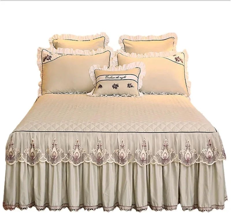 Lace Bed Sheet Sets Home Cute Sheets Queen/King Size Bedspread Cotton Warm Cushion Skirt 1/3 Pcs(Light Green,3 pcs 180x220cm) - Image 3
