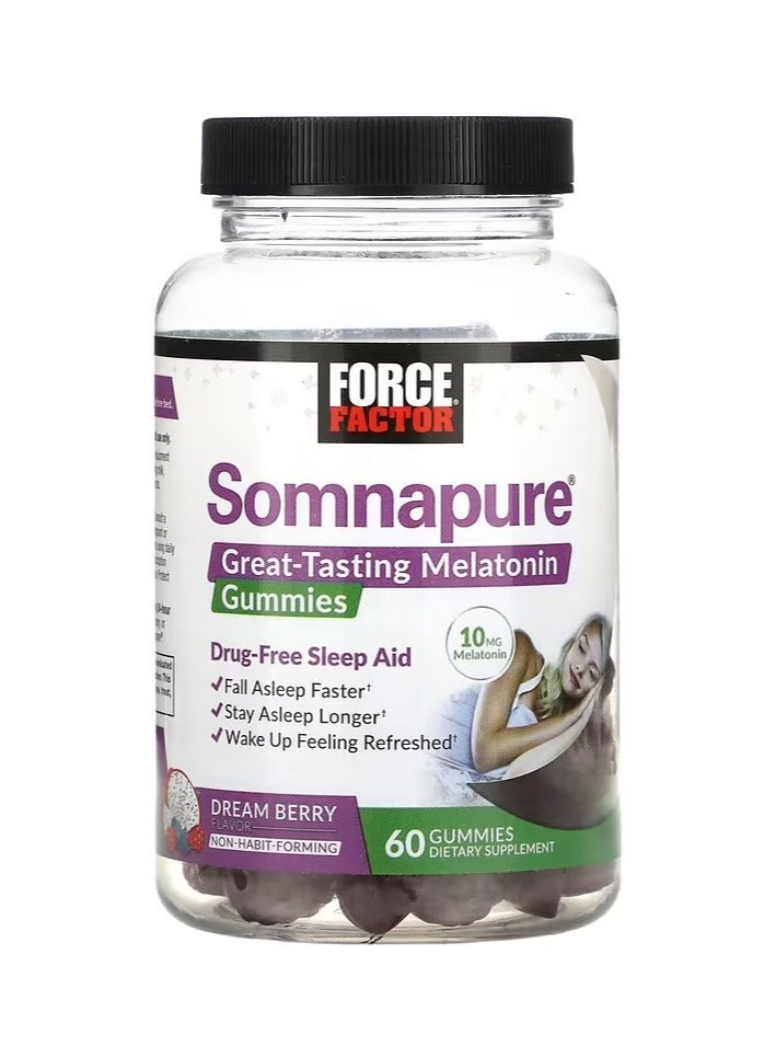 فوريس فاكتور أقراص مضغ ميلاتونين رائعة المذاق،يساعد على النوم والاستيقاظ بنشاط ، 10 ملجم، 60 علكة (5 ملجم لكل علكة) - Image 1