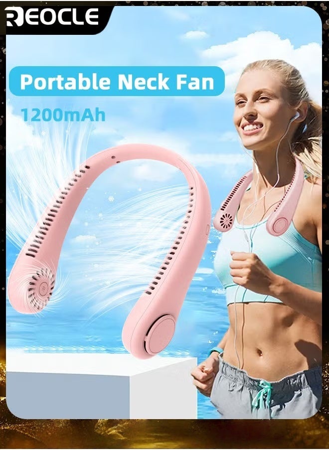 REOCLE Neck Fan Hands Free Bladeless 360° Cooling Personal Fan with Portable Strong Wind & 5 Speed Adjustable & Short Charging & Long Use Time Portable Neck Fan for Outdoor Sports Home Office Travel  - Image 1