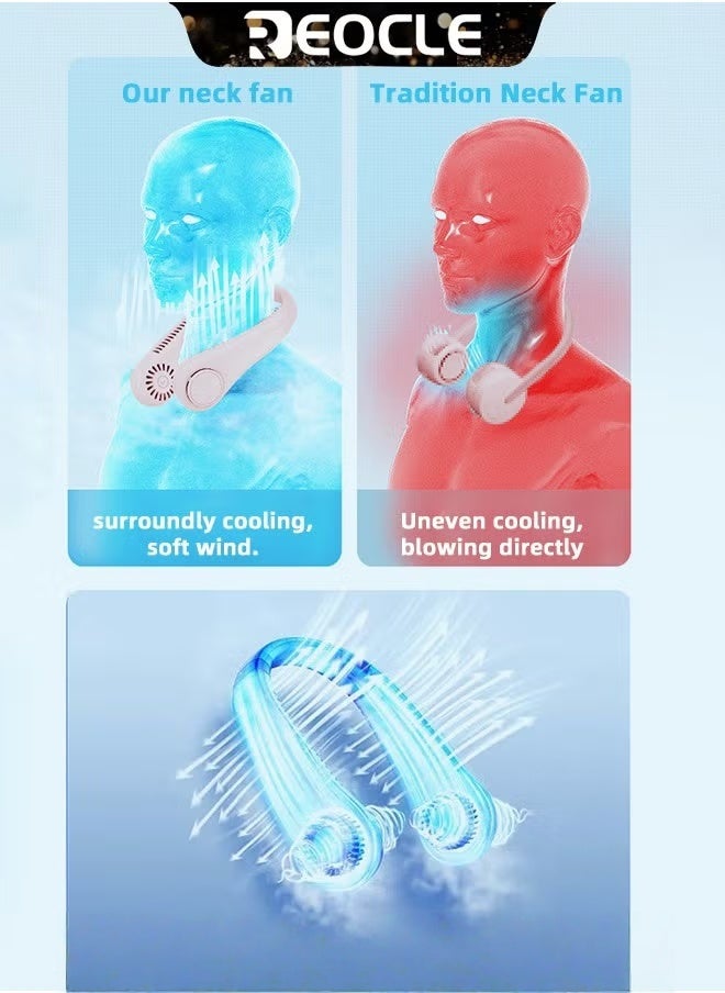 REOCLE Neck Fan Hands Free Bladeless 360° Cooling Personal Fan with Portable Strong Wind & 5 Speed Adjustable & Short Charging & Long Use Time Portable Neck Fan for Outdoor Sports Home Office Travel  - Image 5