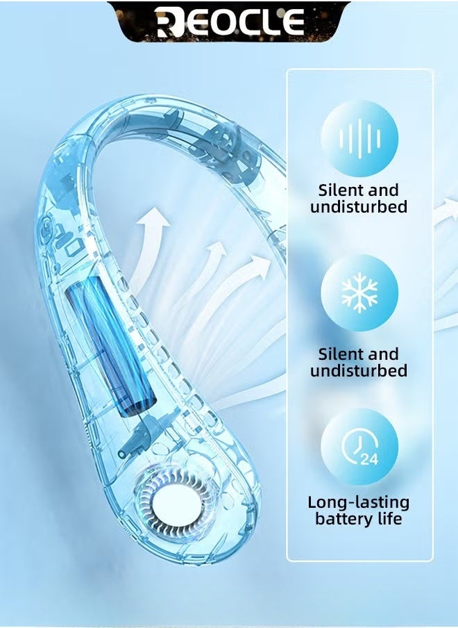 REOCLE Neck Fan Hands Free Bladeless 360° Cooling Personal Fan with Portable Strong Wind & 5 Speed Adjustable & Short Charging & Long Use Time Portable Neck Fan for Outdoor Sports Home Office Travel  - Image 4