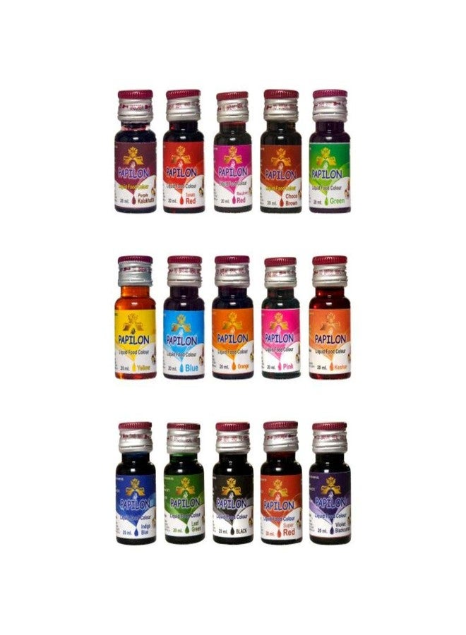 Papilon Liquid Food Colour pack of 20ml x 15 bottles for cake/baking/cookies/icecreams/sweets - Image 1