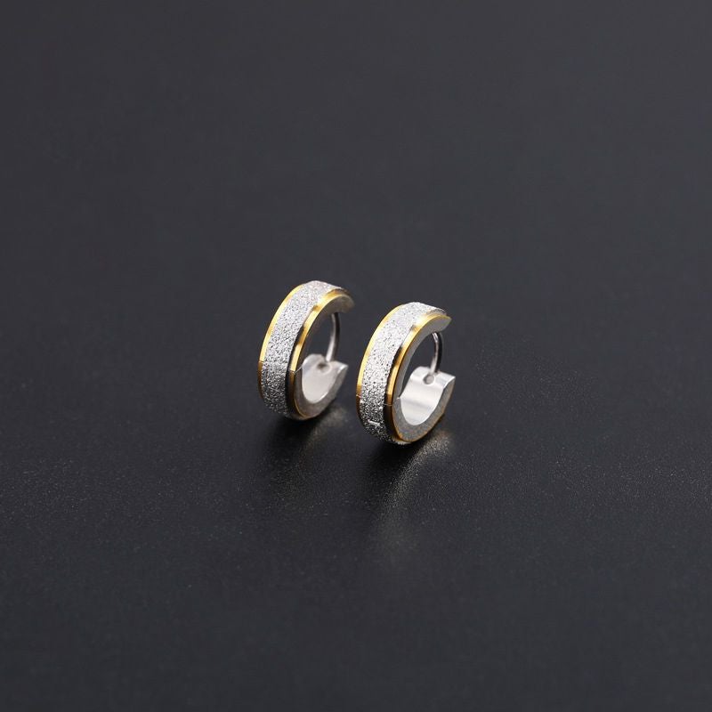 Korean Trendy Hip Hop Mens Hoop Earrings X013-D matte gold steel 