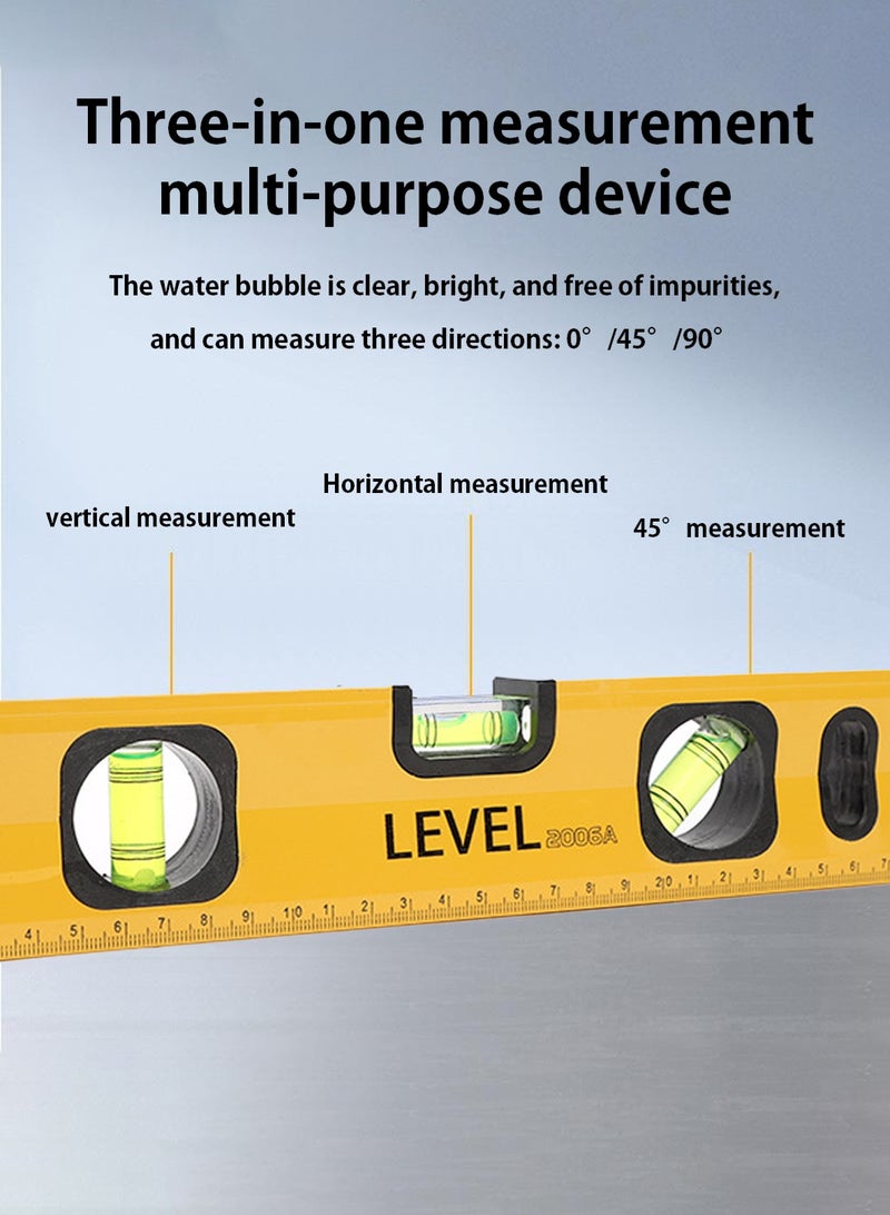 LOOPITYS Spirit Level 300mm with Magnetic Measuring ，Aluminum Alloy level gauge ruler Tool 45°/90°/180°  for Woodworking accurate readings Designed decoration and home furnishings such as measuring locations on a wall space between hangers the nail (Yellow) - Image 3