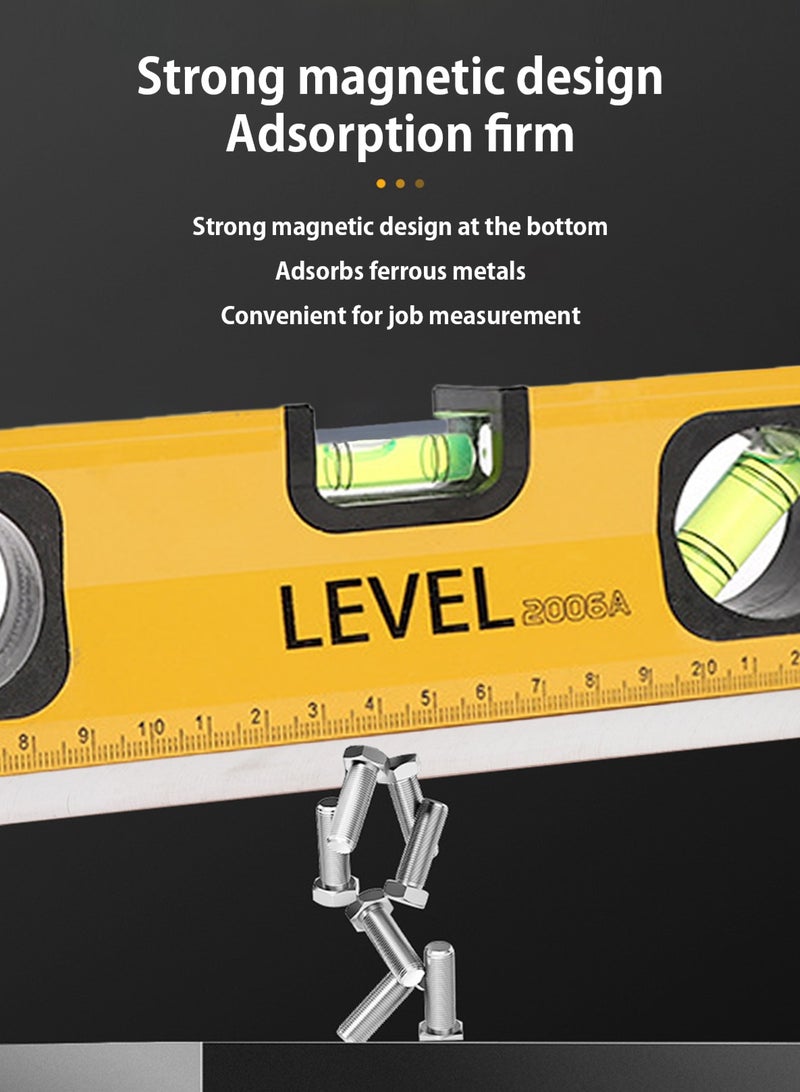 LOOPITYS Spirit Level 300mm with Magnetic Measuring ，Aluminum Alloy level gauge ruler Tool 45°/90°/180°  for Woodworking accurate readings Designed decoration and home furnishings such as measuring locations on a wall space between hangers the nail (Yellow) - Image 4