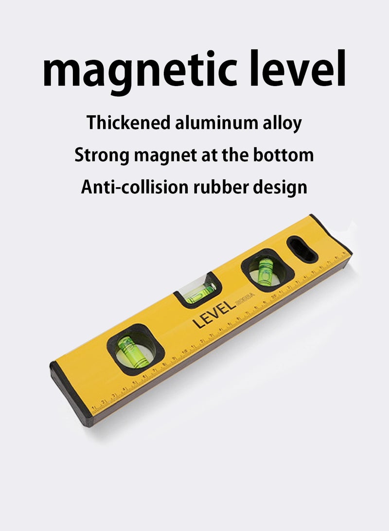 LOOPITYS Spirit Level 300mm with Magnetic Measuring ，Aluminum Alloy level gauge ruler Tool 45°/90°/180°  for Woodworking accurate readings Designed decoration and home furnishings such as measuring locations on a wall space between hangers the nail (Yellow) - Image 2