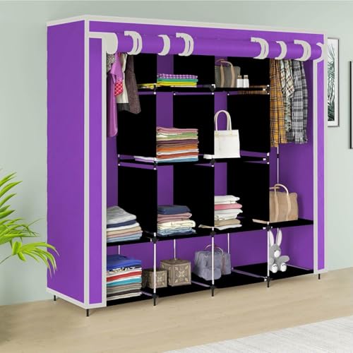 Whitecloud TRANSFORMING HOMES® Collapsible Wardrobe 12 Shelves Almari Closet Clothes Storage Rack Quick and Easy to Assemble (W 88170) (Purple, Standard) - Image 1