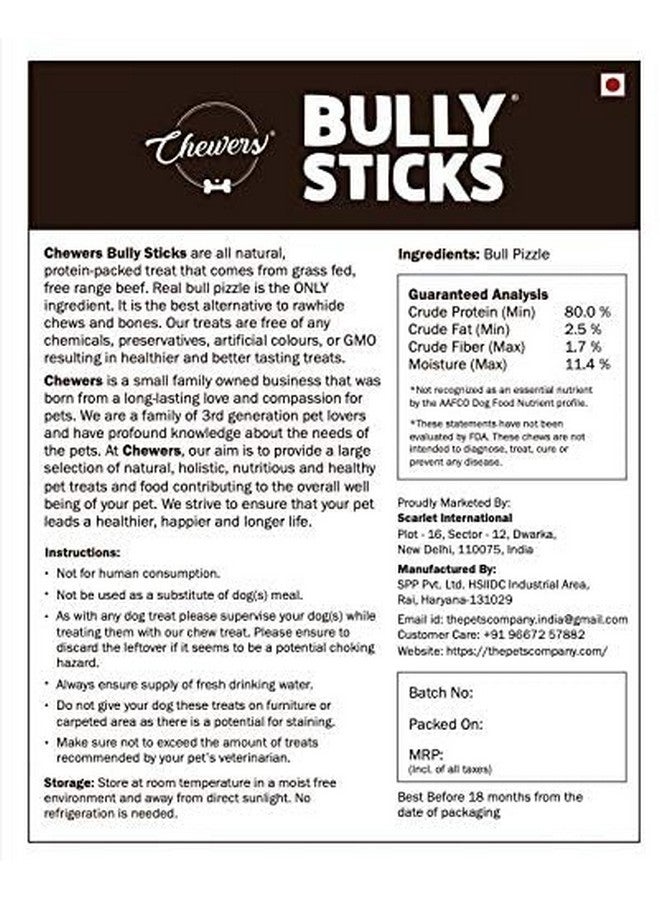 Chewers Thick Bully Sticks - All Natural Bull Pizzle, High Protein, Low Fat, Long Lasting, Low Odour, Non - GMO, Grain & Rawhide Free. Single Ingredient Dog Chew Treats - 100 GMS - Image 5