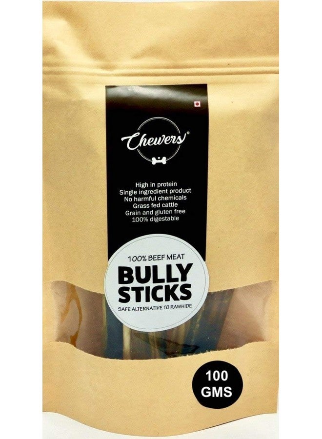 Chewers Thick Bully Sticks - All Natural Bull Pizzle, High Protein, Low Fat, Long Lasting, Low Odour, Non - GMO, Grain & Rawhide Free. Single Ingredient Dog Chew Treats - 100 GMS - Image 1