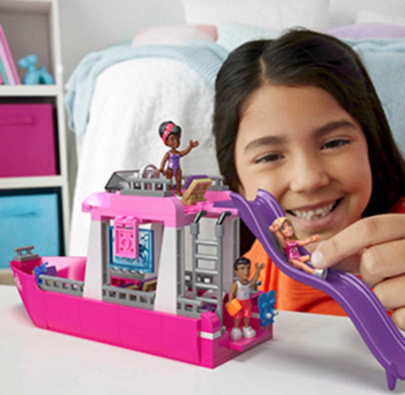Mega Barbie Kids Building Toy Set, Malibu Dream Boat with 317 Pieces, 2 Micro-Dolls and Accessories, Pink, Ages 6+ Years - Image 2