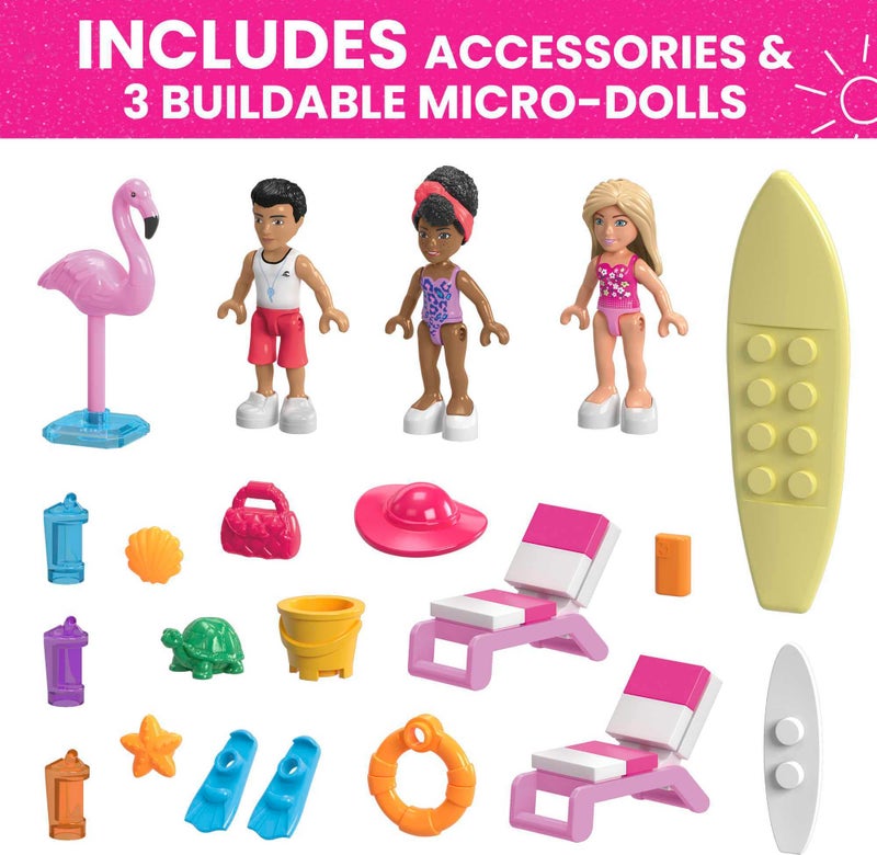 Mega Barbie Kids Building Toy Set, Malibu Dream Boat with 317 Pieces, 2 Micro-Dolls and Accessories, Pink, Ages 6+ Years - Image 5