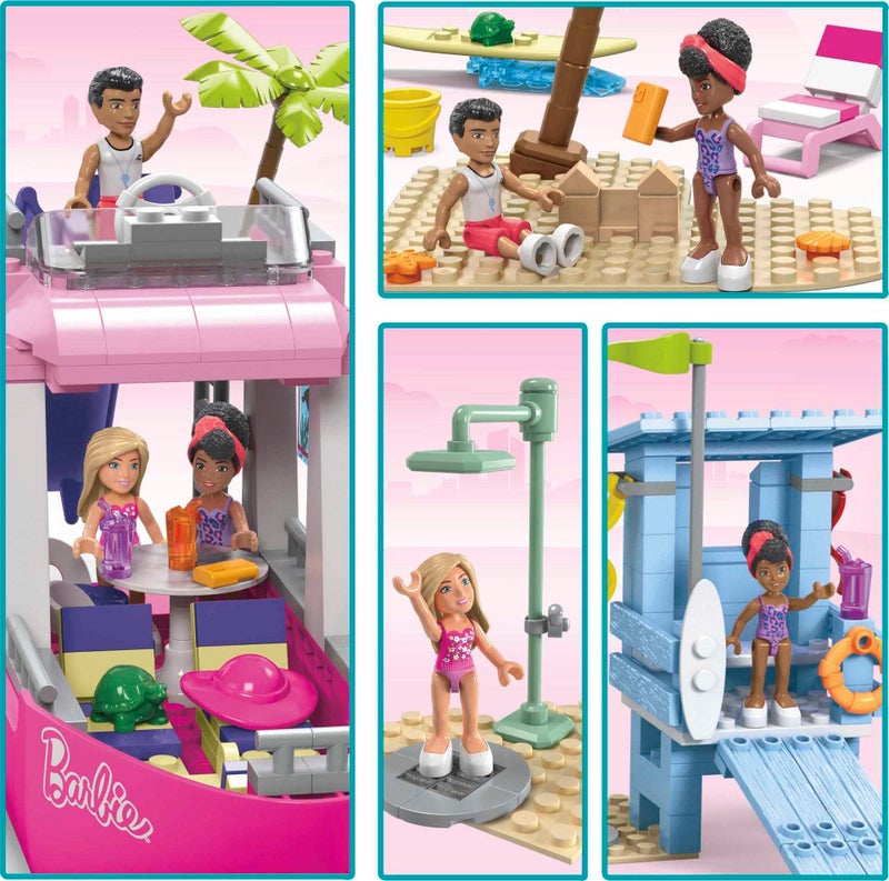 Mega Barbie Kids Building Toy Set, Malibu Dream Boat with 317 Pieces, 2 Micro-Dolls and Accessories, Pink, Ages 6+ Years - Image 4