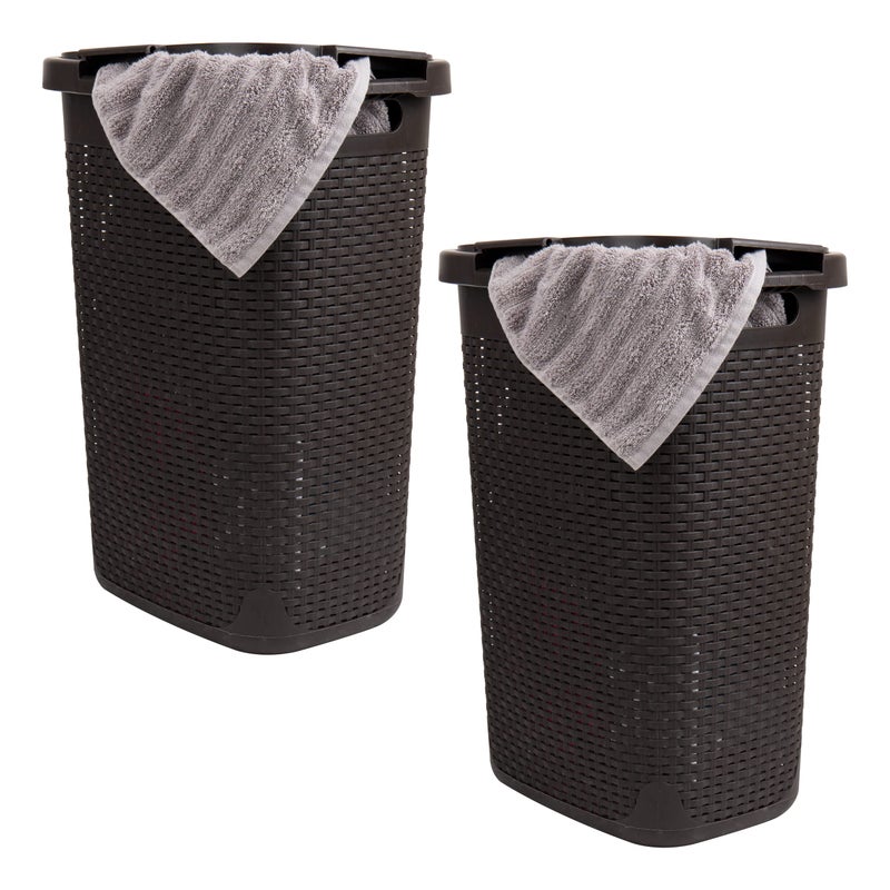 سلة غسيل رفيعة من مايند ريدر مع غطاء سعة 60 لتر تصميم سلال قش premium 2Pack بني