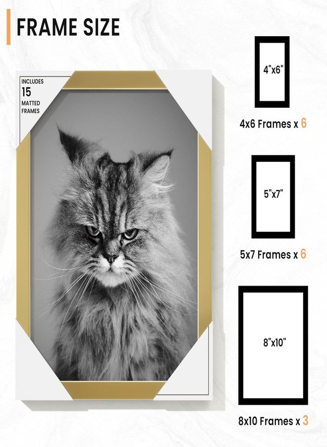 Venusmiles 15 Pack Picture Frames Collage Wall Decor, Gallery Frame Set for Wall Mounting or Tabletop Display, Multi Sizes Including 3pcs 8x10, 6pcs 5x7, 6pcs 4x6, Gold - Image 3