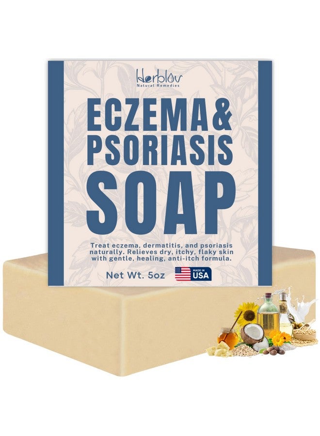 هيربلوڤ صابون الإكزيما للوجه والجسم - علاج طبيعي بالكامل لالتهاب الجلد والصدفية، لتخفيف حكة البشرة الحساسة الجافة - لطيف على البشرة، مزيل للسموم، معالج، مضاد للحكة، غسول الشوفان وحليب الماعز للأطفال والكبار - Image 1