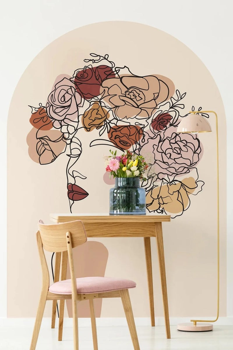 Kt Grup Artistic Woman Portrait Boho Belt Arch Minimal Wall Sticker  - Image 1
