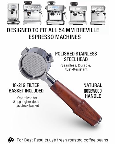 KNODOS 54mm Bottomless Portafilter Breville Compatible Rosewood Handle & Naked 18-21 Gram Filter Basket Included Fits Barista Express, Pro, Touch, Bambino Plus, Infuser, Duo Temp Pro Impress - Image 3