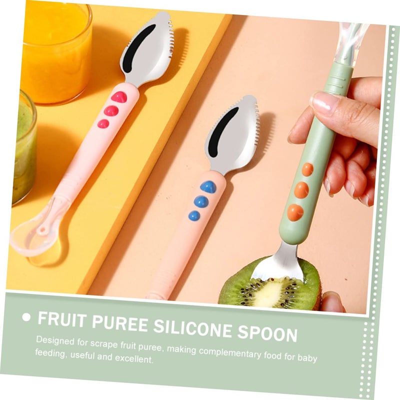 Double Head Silicone Baby Spoon Soft Fruit Puree Scraper Ergonomic Grip Feeding Supplies - Image 3