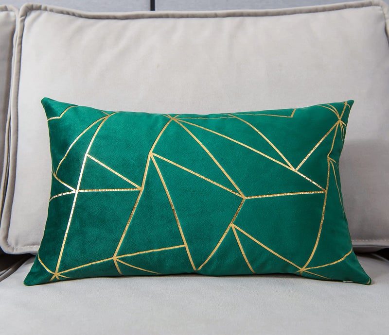 YONGLIU YONGLIU Throw Pillow Covers Velvet Decorative 2 Packs Ultra-Soft Geometrical Golden Foil Rectangle Cushion Case for Christmas Sofa Bedroom Car Couch Chair (Alpine Green  12X20 )  - Image 2
